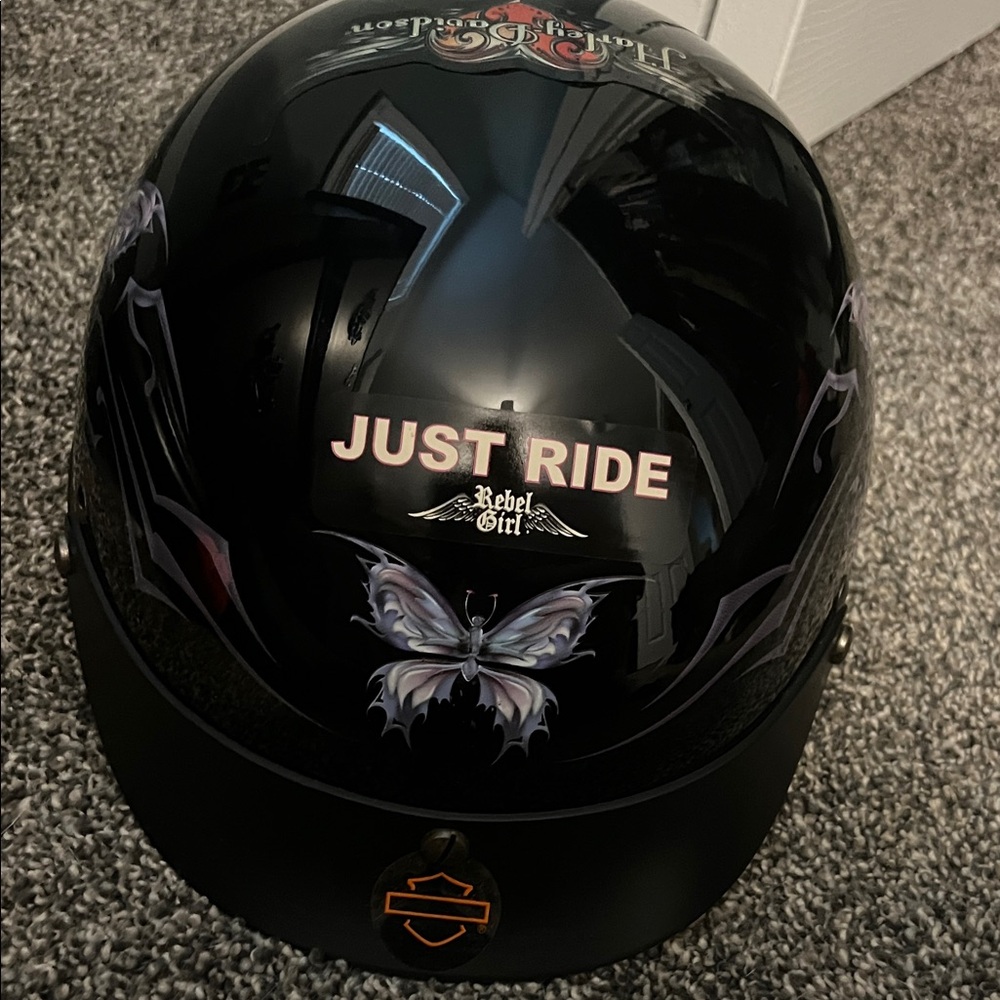 Black Helmet with Butterfly Design DOT